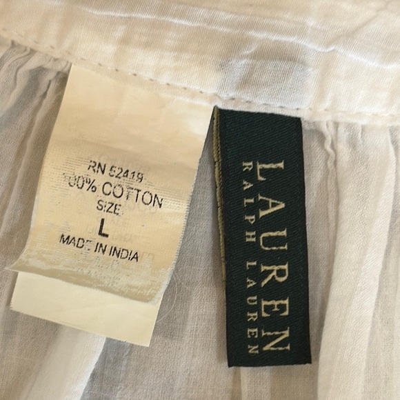 Ralph Lauren White Cotton Peasant Tunic Blouse Cover Up Size Large - Picture 2 of 12